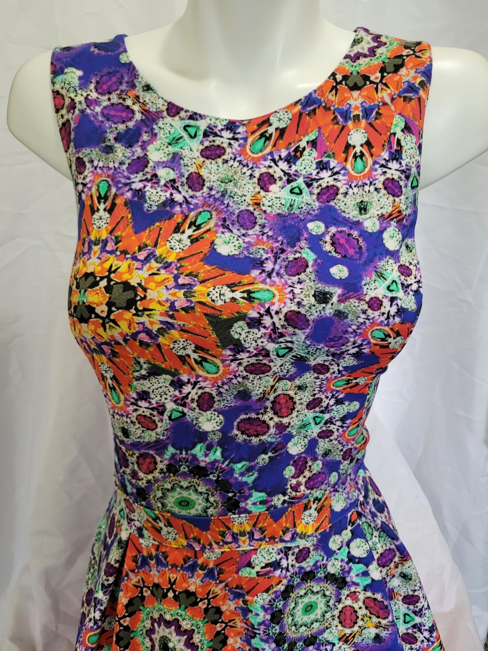 L'Amour Purple, Orange & Green Sleeveless Fit-and-Flare Dress